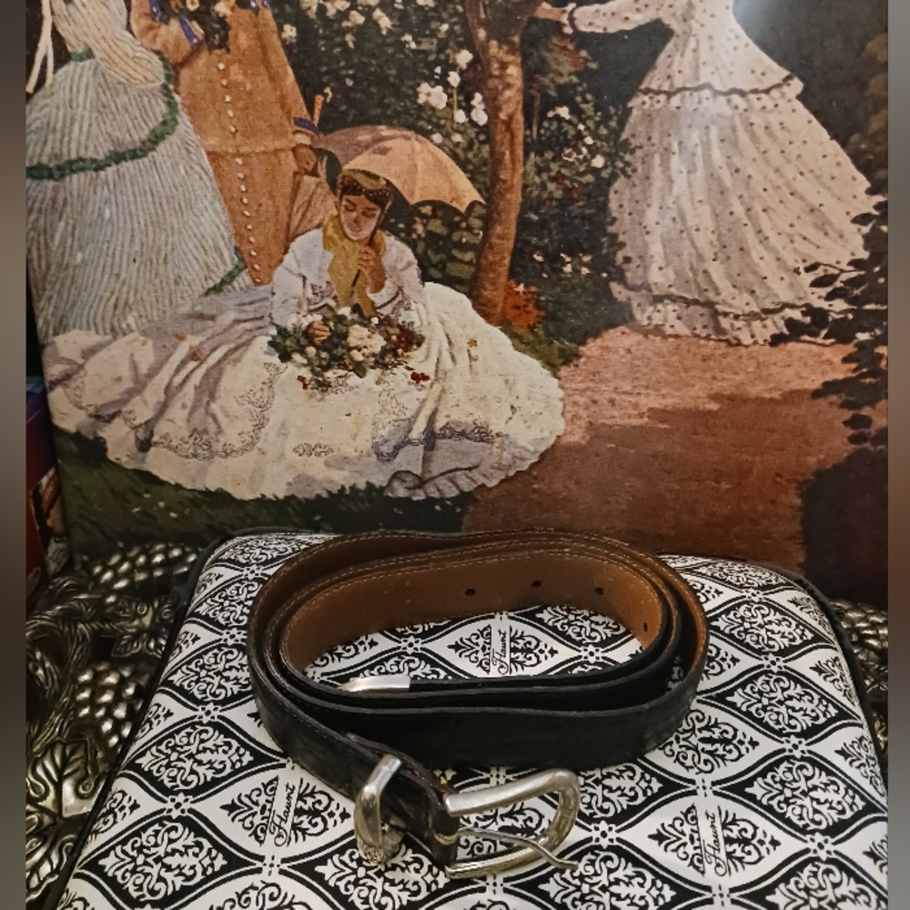 Genuine Italian Leather Handmade Men's It🎁🇮🇹 Size W.36,Vintage Black Belt.🐎
